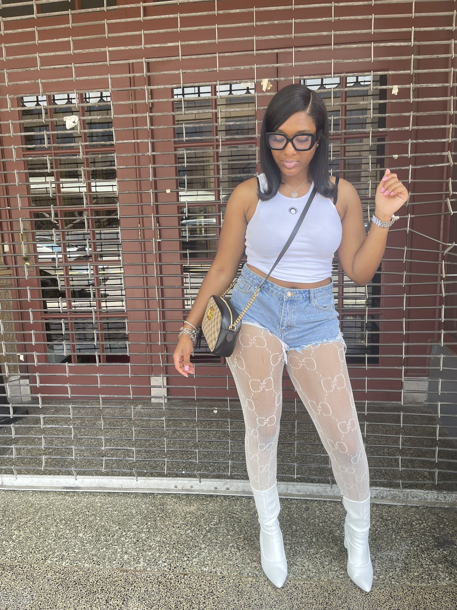White fishnets outfit cheap