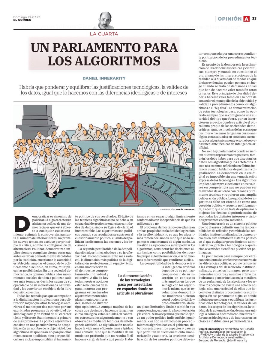 CarlosRuz_F's tweet image. Una discusión significativa que debe tener nuestra sociedad sobre el rol de los algoritmos en la agenda pública. Vivimos tiempos donde la tecnología, algoritmos e IA dominan y definen soluciones que muchas veces, generan segregación y exclusión. Artículo de @daniInnerarity