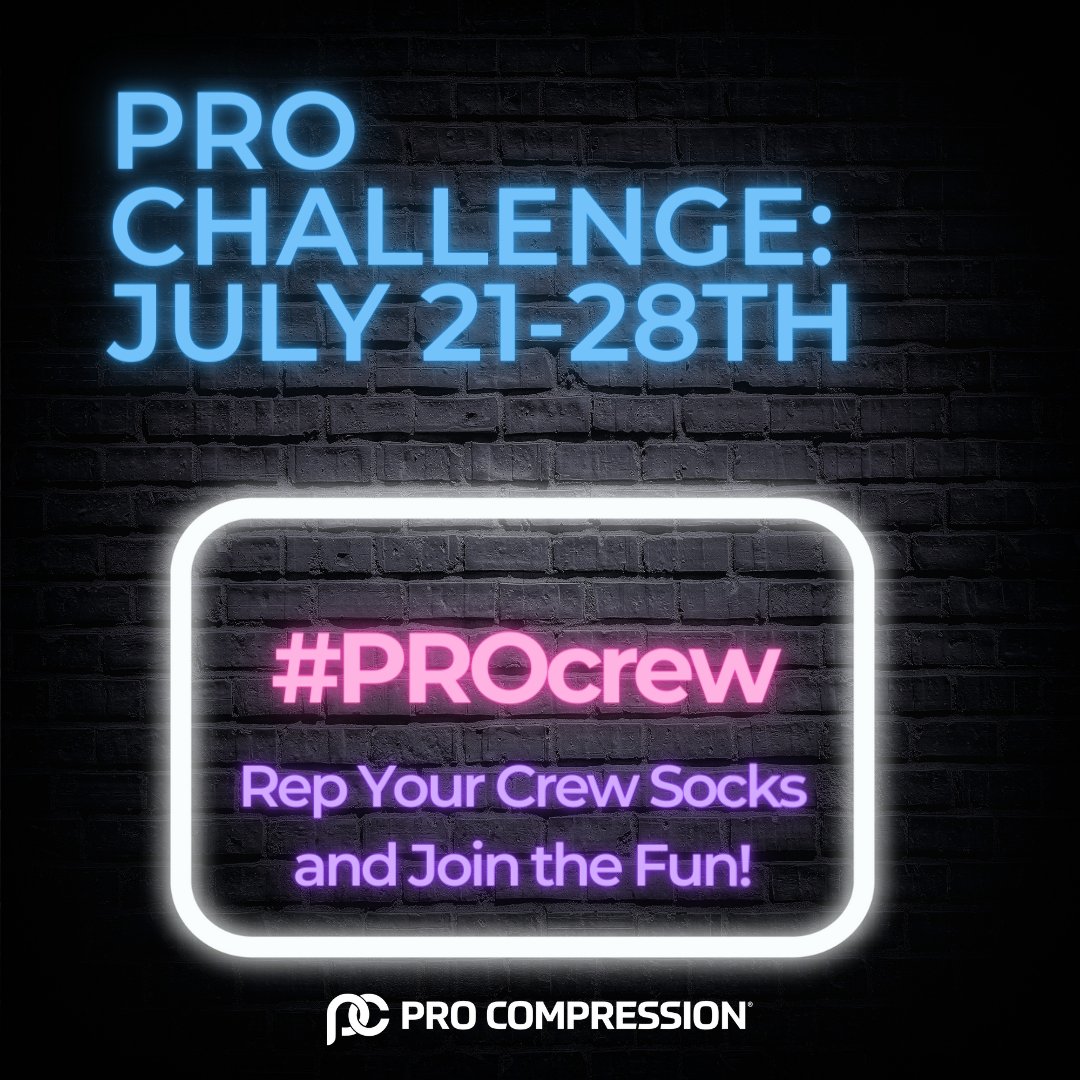 PROCompression's tweet photo. It's crew sock season!
Stay cool and comfortable--Join the #PROcrew Challenge!
Wear PRO crew socks
Have an awesome day
Snap a selfie and share (be sure to tag us and #PROcrew to be entered in our July FREE SOCK GIVEAWAY!
View Crew Socks > https://t.co/t3ISqWmtG7
#keepittight https://t.co/pQDrqgHo7v