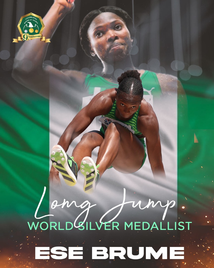 MORE MEDALS FOR NAIJA....ESE BRUME yet again delivers on the biggest stage, landing a Silver medal in the women's Long Jump with a leap of 7⃣.0⃣2⃣m. 🇳🇬 waited 9 days for a medal, and on the last day will leave the #WorldAthleticsChamps with TWO medals #NaijaNoDeyCarryLast👏👏