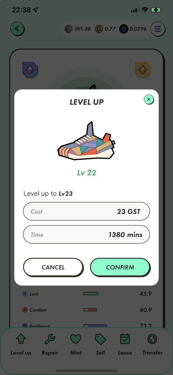Cizeta2STEPN's tweet photo. Shoes Level UP

Level 22→22
Cost　　   23GST
GST残高.   568.48GST
GMT残高.  0.77GMT

#STEPN #S国 https://t.co/cVTMYyChYu