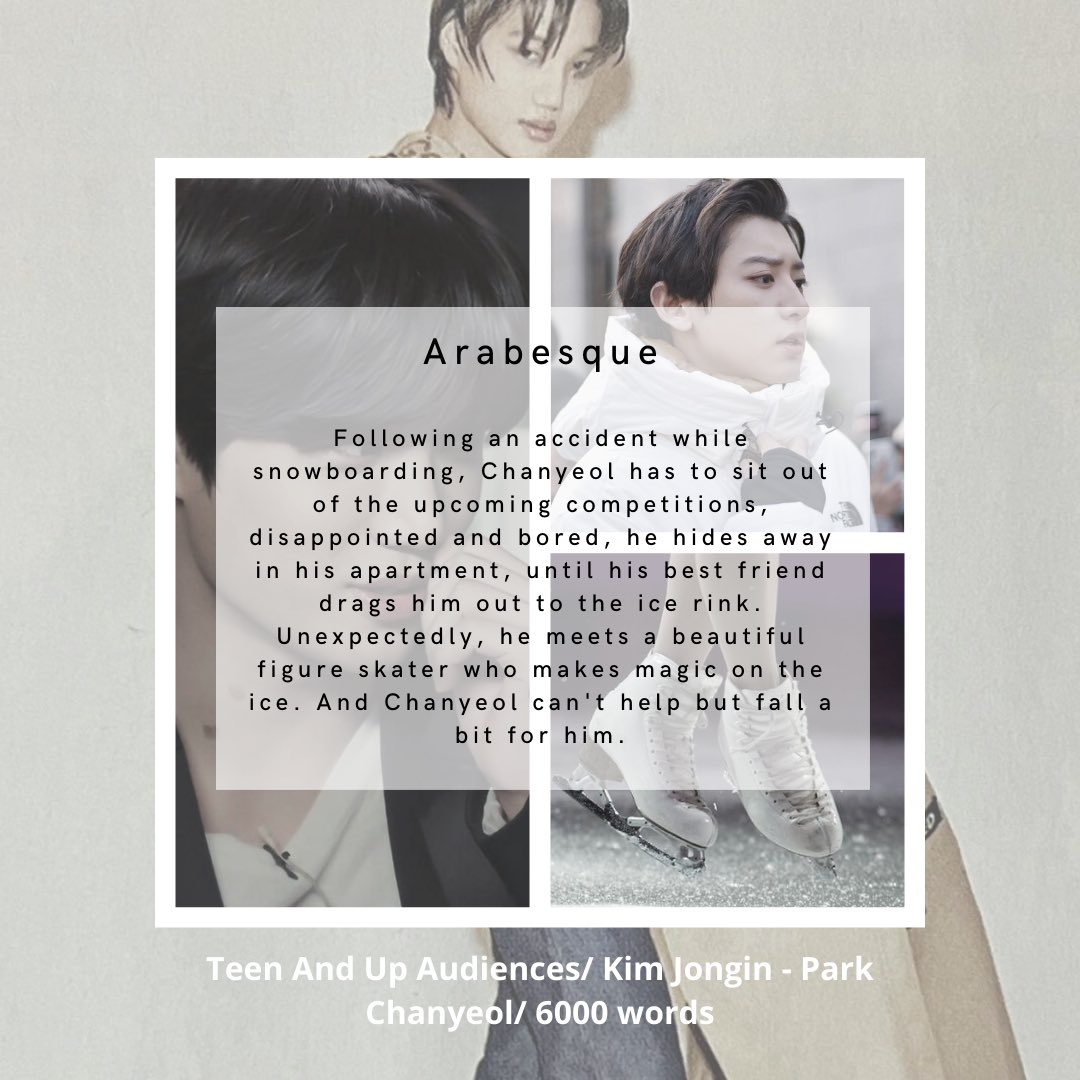 🧸Arabesque
🧸Jongin/Chanyeol
🧸Teen And Up Audiences
🧸Sports AU, snowboarder Chanyeol, figure skater Jongin, pining
🧸6000 words
🧸archiveofourown.org/works/40449507

#AYearWithNpf 
#chankai