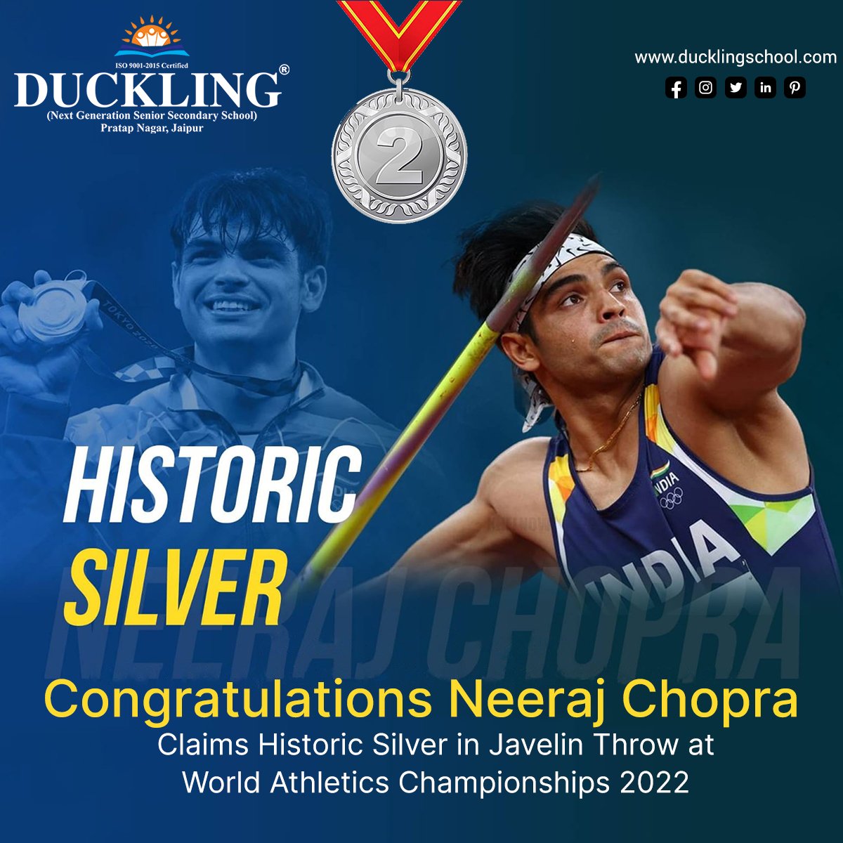 SchoolDuckling's tweet photo. 💐Congratulations💐 #NeerajChopra🇮🇳
#ducklingschool #jaipurschool #education #Neeraj #jevelinthrow #athletics https://t.co/aWSWW3axFM