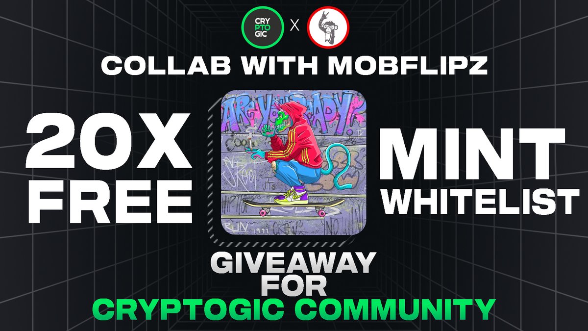 🎉 We're partnering with @MobflipzNFT to giveaway 20WL spots 🎉 

To enter:
1️⃣  Follow 
@Cryptogic3c
 &amp; 
@MobflipzNFT

2️⃣  Like + RT 
3️⃣  join - t.me/cryptogicoffic…

Winners will be announced in  48 Hours 🎉

#NFT #whitelist #WLGiveaway
#NFTGiveaways #Giveaway