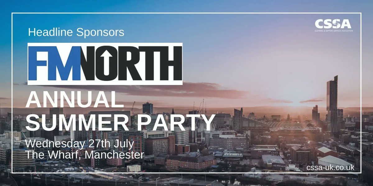 cssauk's tweet photo. This coming Wednesday is the FM North Annual Summer Party and we are proud to once again be headline sponsors.
Join us and other professionals from our industry @wharfpub from 4pm on 27th July.
Book your free tickets today at https://t.co/kxb9D4Fvnd
#cssa #fmnorth https://t.co/01CUM5JjRm