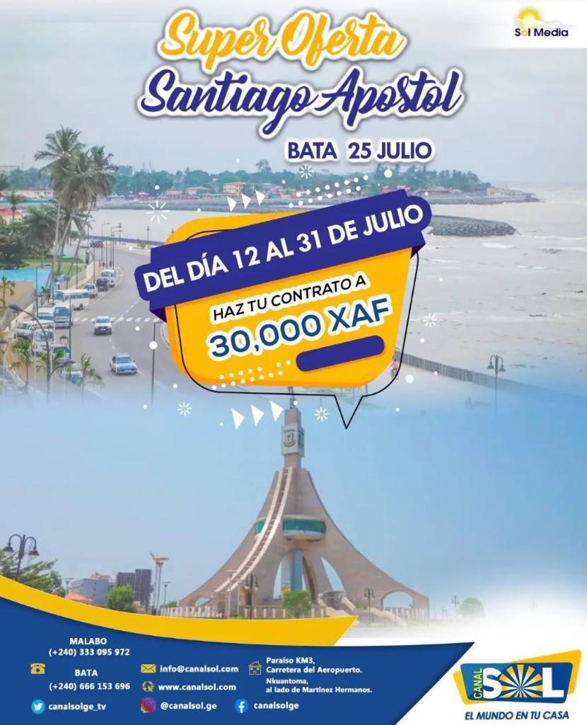 solcelestialeg's tweet photo. SolCelestial canal de @SOLMEDIAEG felicita a todos los oriundos y habitantes de Baney y Bata por su Fiesta Patronal Santiago Apóstol. Recordándoles que solo pueden seguir el canal si son abonados de @canalsol_tv
Aprovechen la SUPER OFERTA
#Felizdía25julioBaneyBata
#SolCelestial https://t.co/JCa6b80O7U