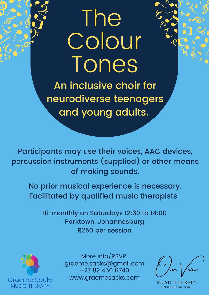 Neurodiverse? We're starting a new choir! 
A safe space to sing/play your heart out &amp; socialise with like-minded people. 
(Can't afford it? Please let us know as we have some free spaces)

Please RT
#musictherapy #CommunityChoir #autistic #Neurodiversity