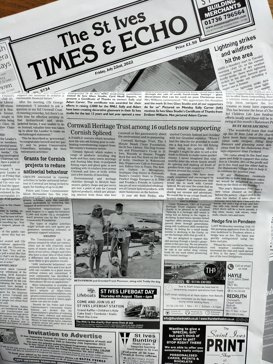CornishSpliced's tweet photo. Thank you to all our #Spliceketeers and to St Ives Times and Echo for helping us to shout about them! https://t.co/kaaetYiURU