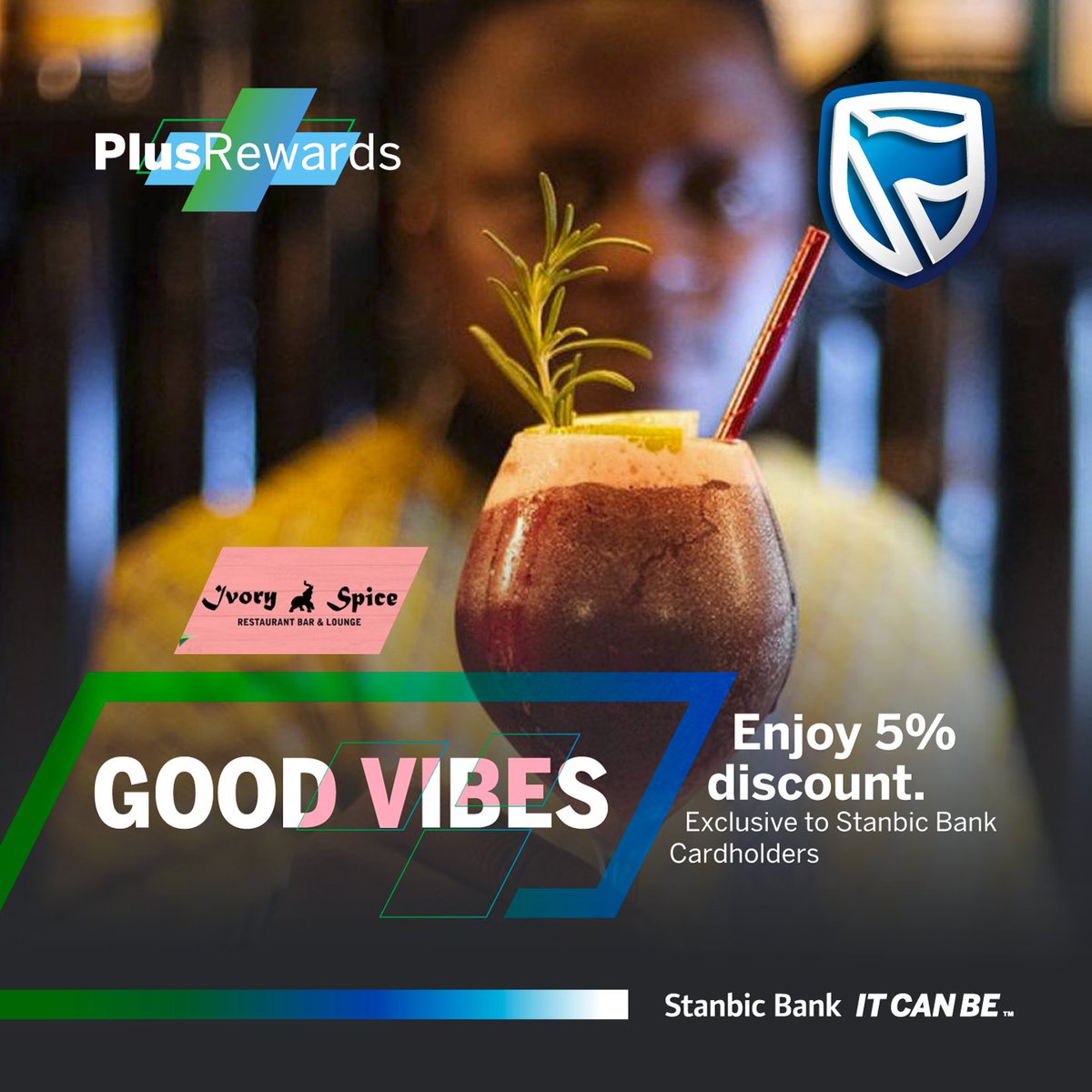 StanbicBankGH's tweet photo. Experience world-class luxury that is truly African at Ivory & Spice Restaurant, Bar and Lounge at a whopping 5% discount when you use your Stanbic Bank card. Visit https://t.co/kqXAKAcG7f to know more #PlusRewards #ItCanBe https://t.co/4UXCi0CU9d