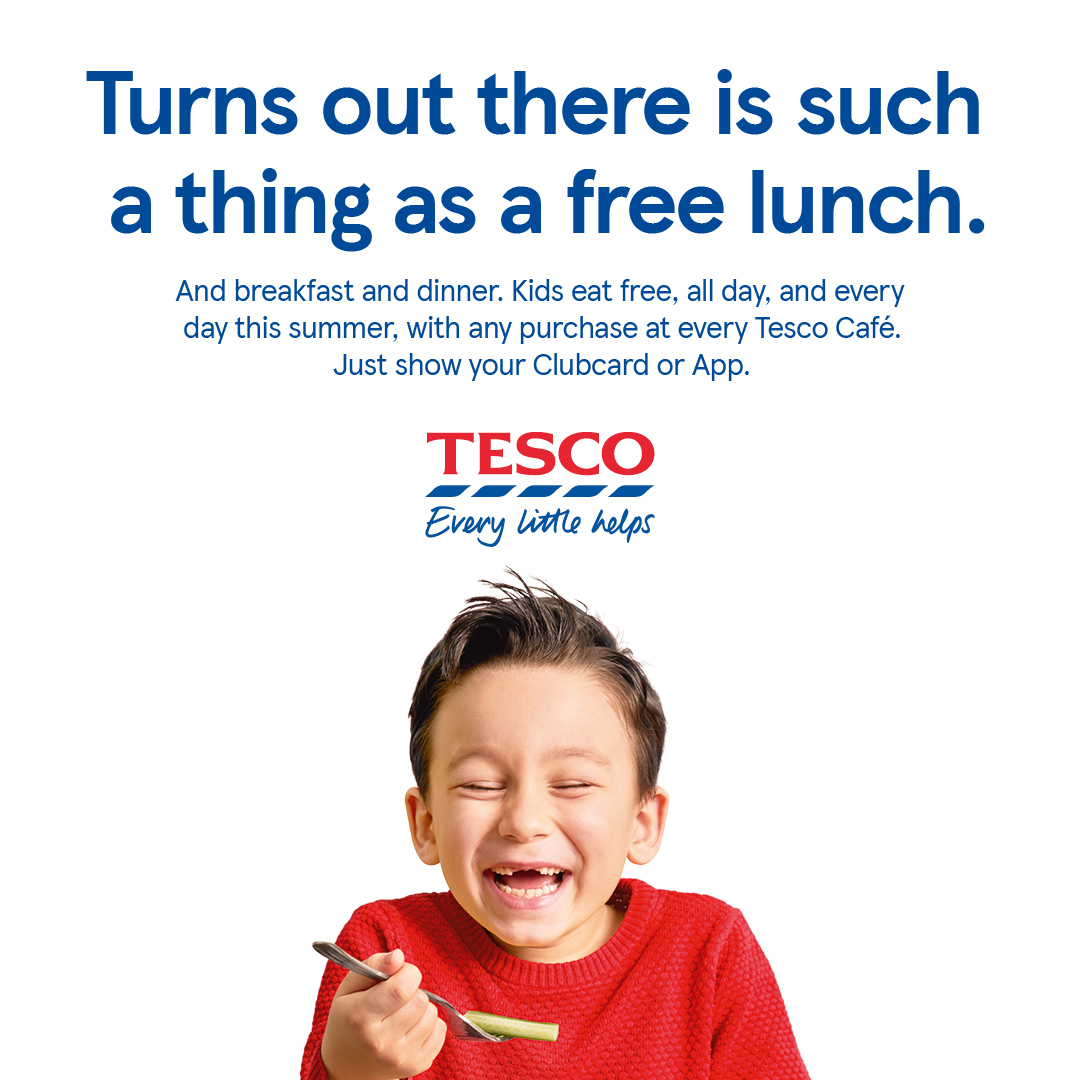 Who said ‘There is no such thing as a free lunch'? Simply make a purchase and show your Clubcard or app at any of our Tesco Cafés to get a free kids meal.

It’s just one of the things we are doing to help you spend less with us. #EveryLittleHelps