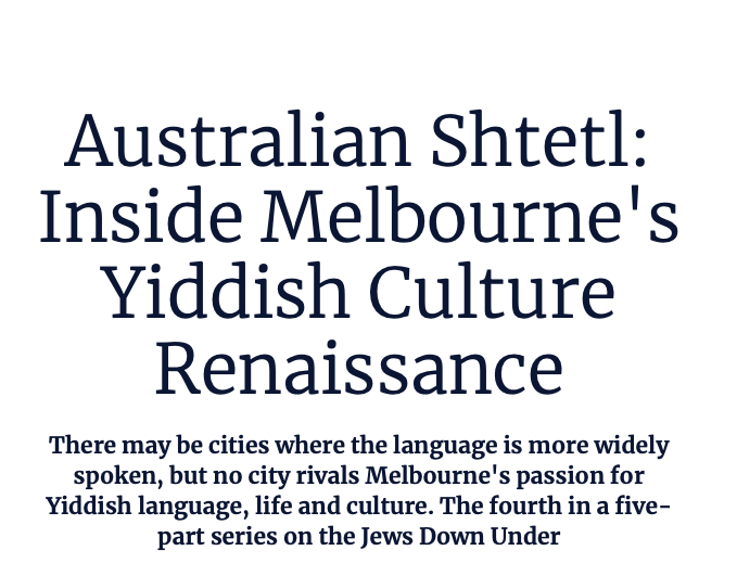 FojamMelbourne's tweet photo. Interesting article in Haaretz about Yiddish speaking in Melbourne culminating in “Yentl,” which played at the Arts Centre this year.

It was the first time a Yiddish-language play had ever been performed on the main state theater’s stage. https://t.co/CsyAoa8pAl
