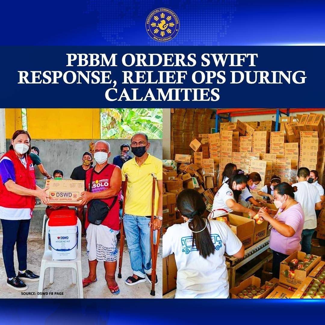 pcogovph's tweet photo. President Ferdinand Romualdez Marcos Jr. has one simple marching order for the Department of Social Welfare and Development: swift response to victims of natural disasters such as typhoons, floods and earthquakes.

“Magdadagdag tayo ng mga operations center, warehouse at [cont] https://t.co/1q4kdLiysN
