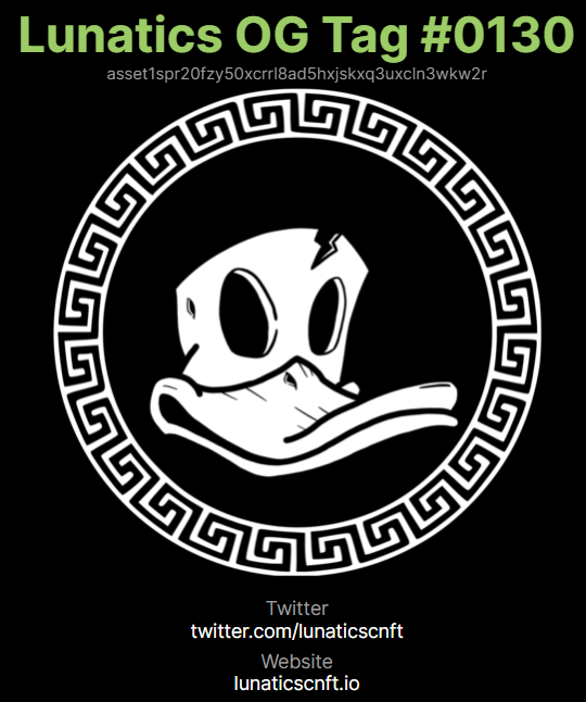 kriptinebandim's tweet photo. I got one of the OG Tag guys!!! 
now I am offically a @LunaticsCNFT ...
We bring lunacy to CNFT world... https://t.co/wm4kYwF6oE