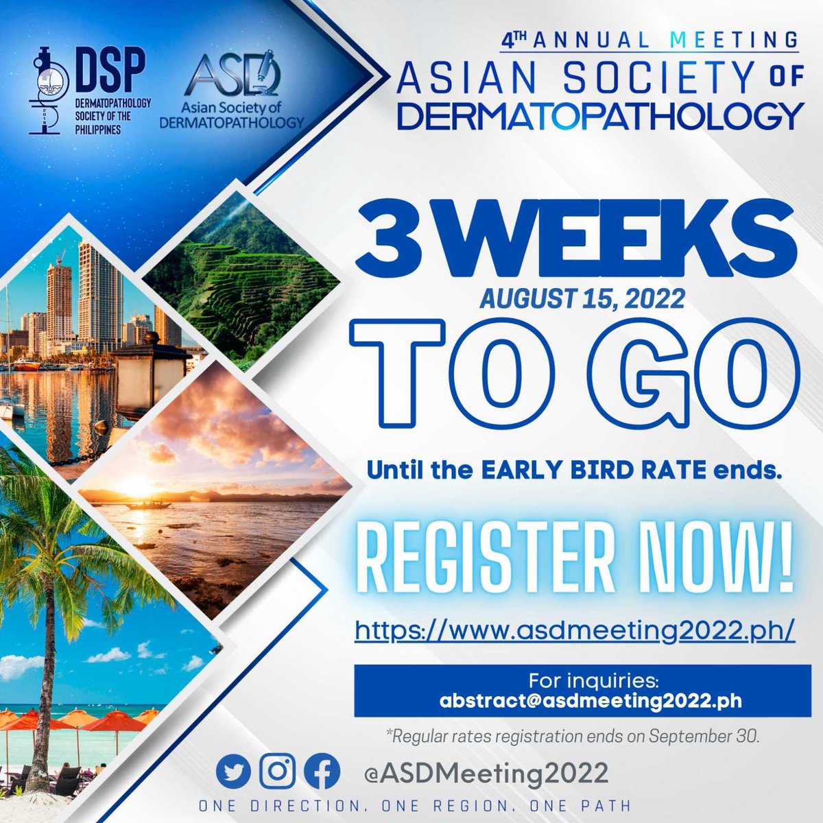 ASDMeeting2022's tweet photo. 📢 Early bird rate ends on August 15, 2022.  Register now!                                                  

🌎 To register and to know more, visit our website at https://t.co/UcHheu6tFZ  #asdmeeting2022 #dermatopathology #dermpath https://t.co/x4UC20ck7O