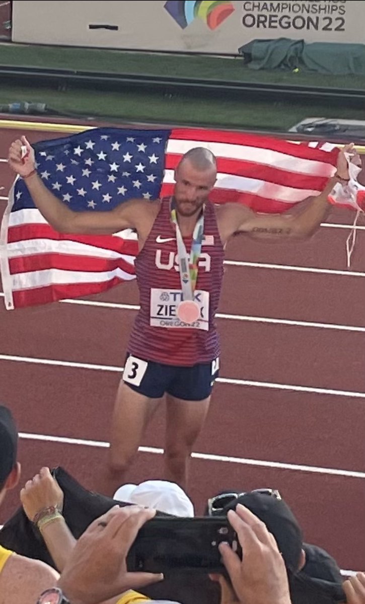 MaxReb2023's tweet photo. Once in a lifetime experience at the World Athletics Championships! Amazing to see Mondo break his world record (6.21m) and Badger Zach Ziemek take home decathlon bronze. https://t.co/sVnOcpgoYl