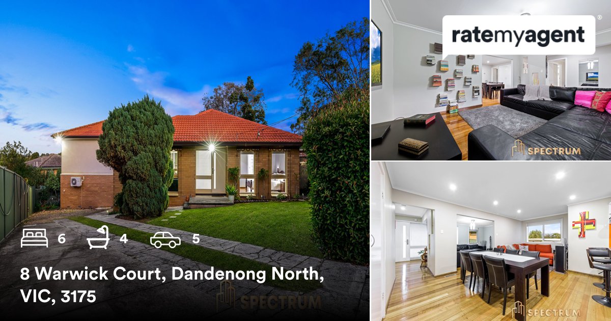 6 🛌 4 🛀 5 🚘
📍 8 Warwick Court, Dandenong North, Melbourne, VIC, 3175

My latest sale on RateMyAgent
rma.reviews/CsAefw89cpRZ