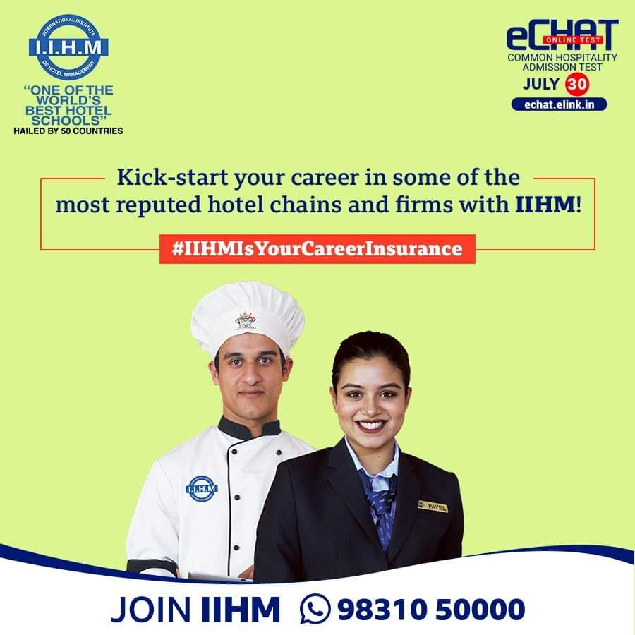 Your successful career in #Hospitality is one step away. Join IIHM for a great career in Hospitality!

Next Echat date on 30th July. Register Today at echat.elink.in. Join IIHM and start learning the skills to succeed in this industry.

#admission2022 #admissionopen