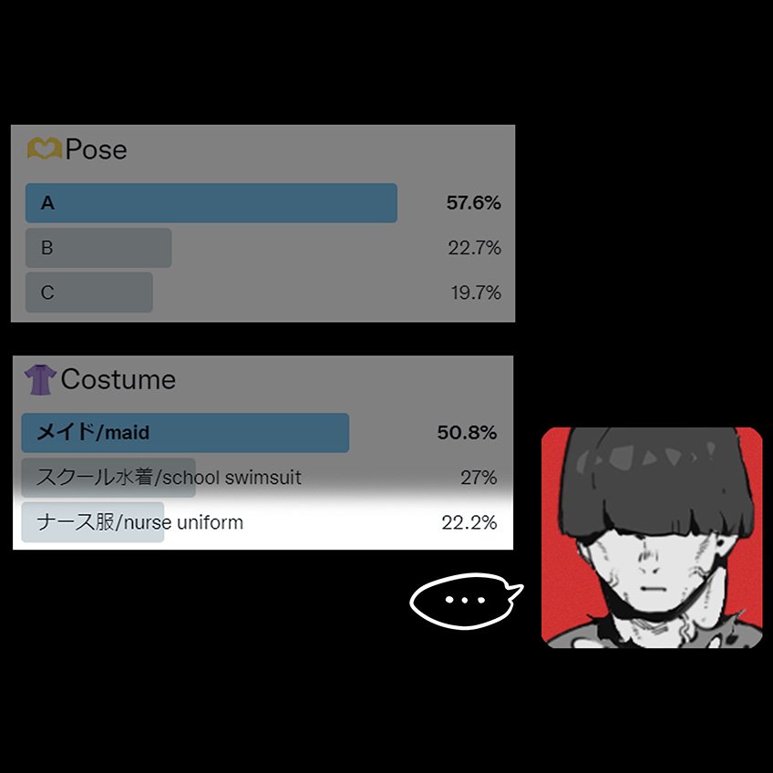 🔞佐々木雪奈メイド
先ほど投票してくれた皆さん、ありがとうございました 今やっているのは...。 (それが世界の選択なら......🥹)。
Thanks to everyone who voted earlier! I'm working on it now.... (If that's the world's choice...)