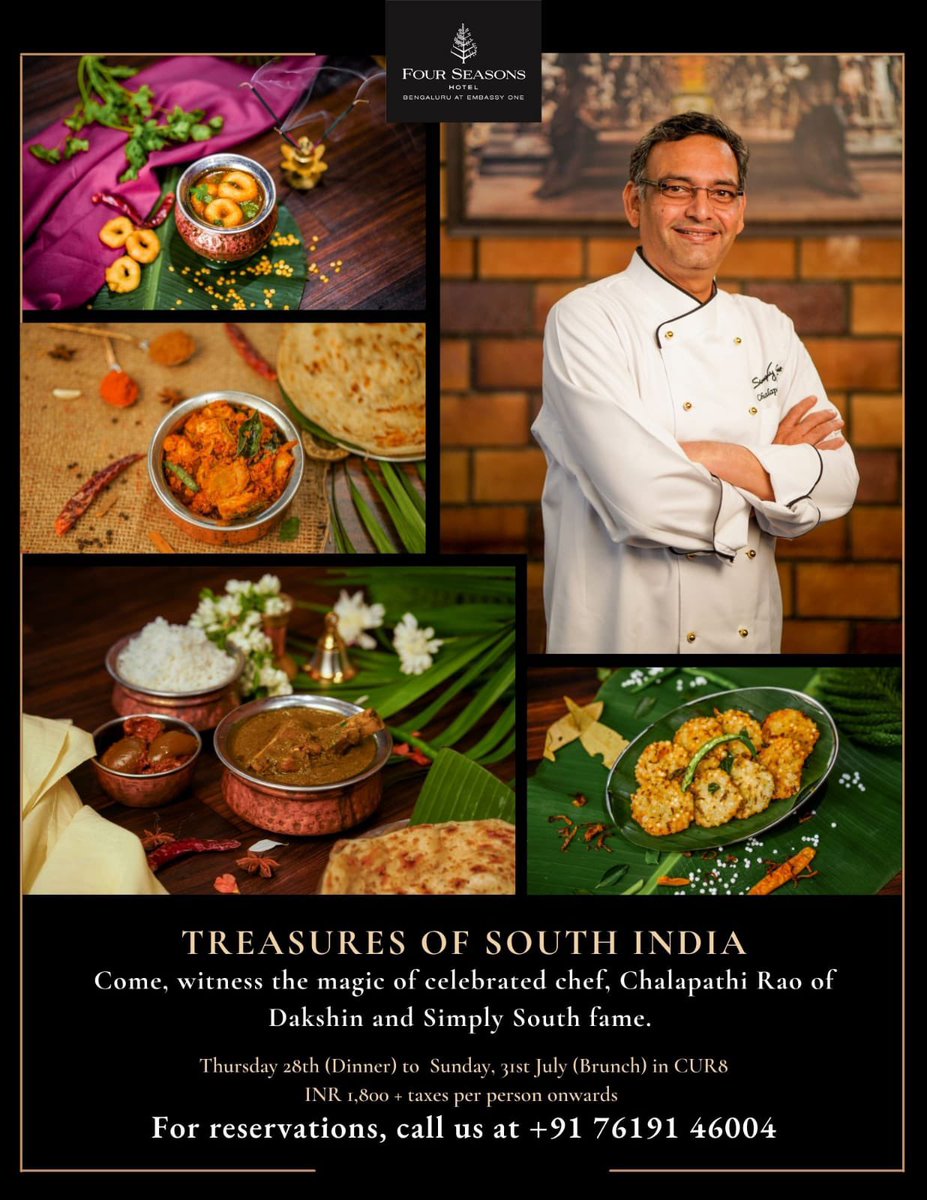 ChefChalapathi's tweet photo. I’m super excited to bring my first pop-up this season “Treasures From South India” from 28th to 31st July at CUR8 of @FSBengaluru #SouthIndianfood #southindiancuisine #simplysouth https://t.co/90qEM531fe