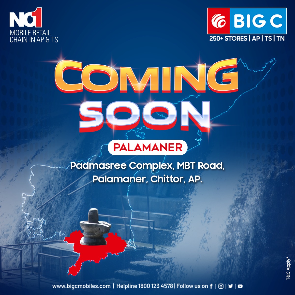 BigCMobilesIND's tweet photo. Big C is Now Opening Shortly in Palamaner!!
Stay Tuned to #BigCMobiles For more Offers.
🌐https://t.co/7IBs8bX0vs
📞 Call us at - 1800 123 4578
#BigC #ThinkBigThinkBigC #BigCstore #mobilestore #SmartTV #smartphone #laptop #Lablet #Mobiles #90mintsdelivery #Palamaner https://t.co/LRzasyUGmY