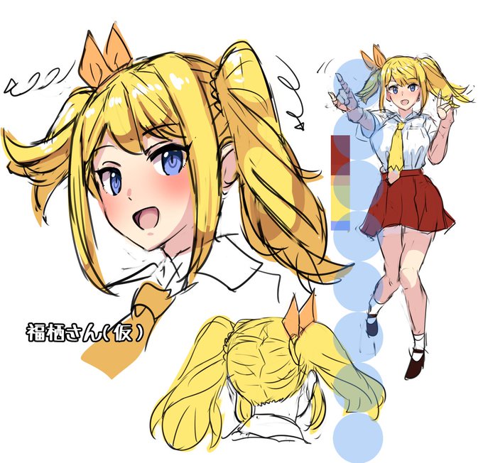 FANBOXの看板むすめ再掲。2年前の7月から描き始めたので、ちょうど2周年です。キツネがモチーフで、名前(フォックス⇒フクス)も左右非対称な髪形もそれぞれキツネをイメージしたものになっています。 