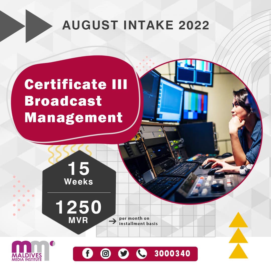 Application Link: forms.gle/6uQJMrXa5H9Xom…
Acquire basic knowledge of broadcast management that can be immediately related to everyday contexts now at the affordable price of MVR 5,050! (17% price reduction)