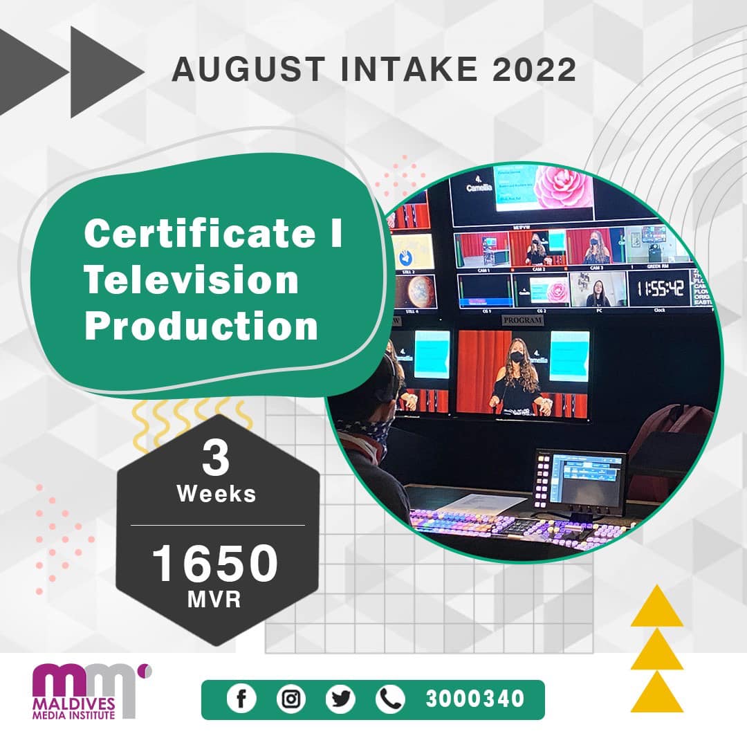 Application Link: forms.gle/6uQJMrXa5H9Xom…
Learn the basics of television production in only 3 weeks and get 15+ hours of industry experience now at the affordable price of MVR 1,650! (46% price reduction)