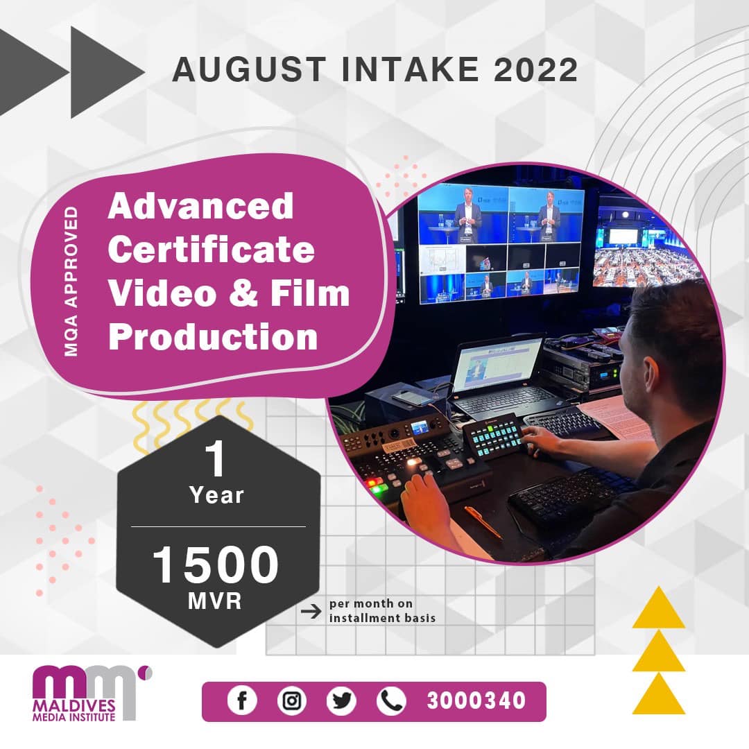 Application Link: forms.gle/6uQJMrXa5H9Xom…
Acquire knowledge about video and film production operations that can be related to everyday work environment requirements now at the affordable price of MVR 18,050! (25% price reduction)