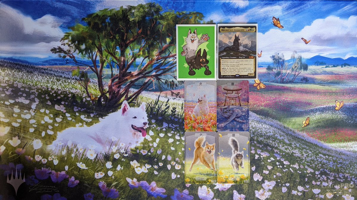 WasabixChan's tweet photo. It is finally complete 🥰
Here is my go to EDH deck 'CatDog'
Now with custom @DragonShield_ sleeves artwork made by @neonmints
Sparkly Tokens and Playmat by @algenpfleger
Deck stats: https://t.co/FRYRTnzUHC
#EDH #EDHC #MTG #commander https://t.co/MNLzvzSxcp
