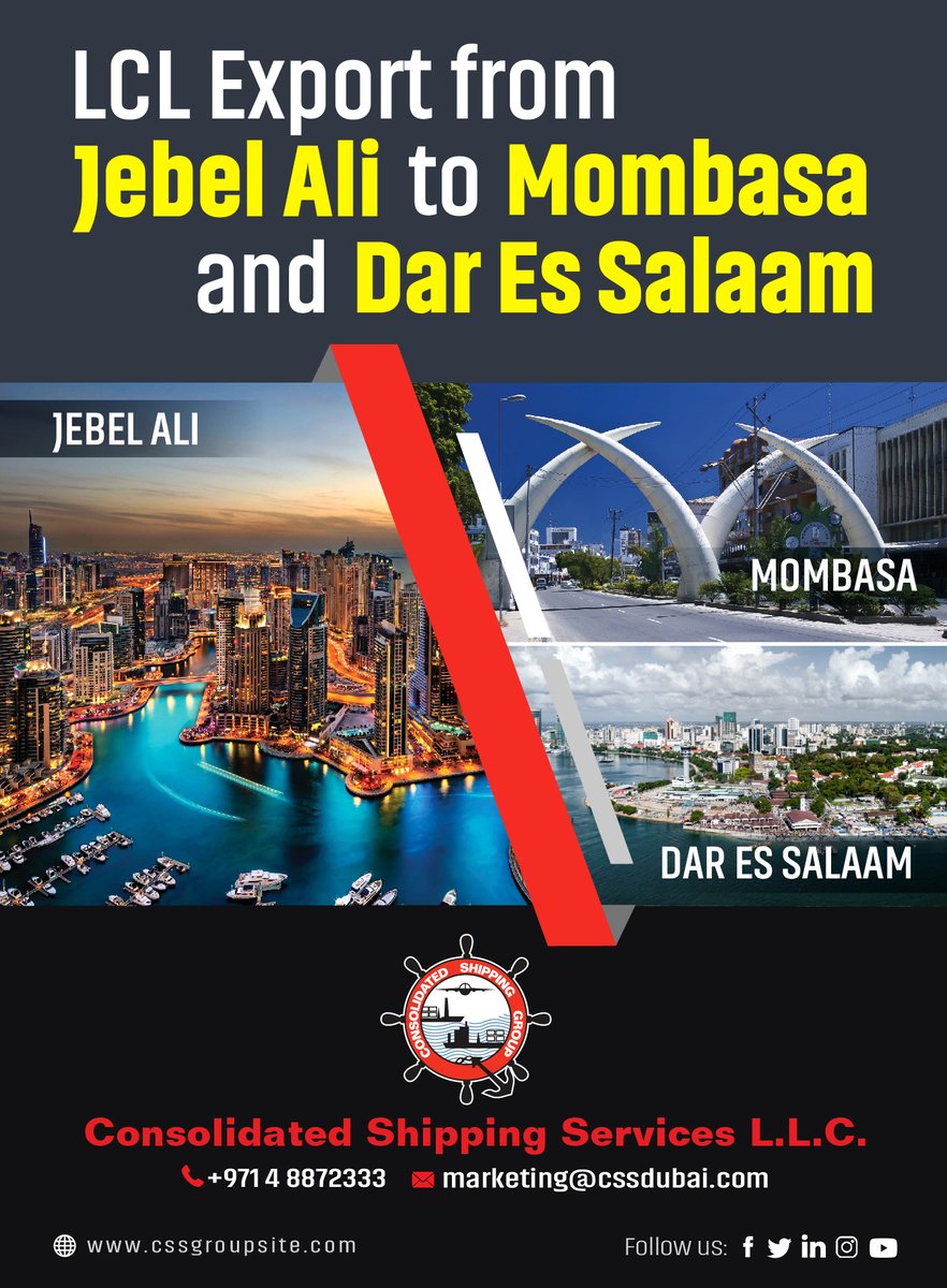 CSSGroups's tweet image. LCL EXPORT FROM JEBEL ALI TO MOMBASA AND DAR ES SALAAM
Visit cssgroupsite.com/our-services/o… for more details
#CSSgroup #mombasa #daressalam #LCL #shippingworldwide #toplogisticcompany #logisticscompany #shipping