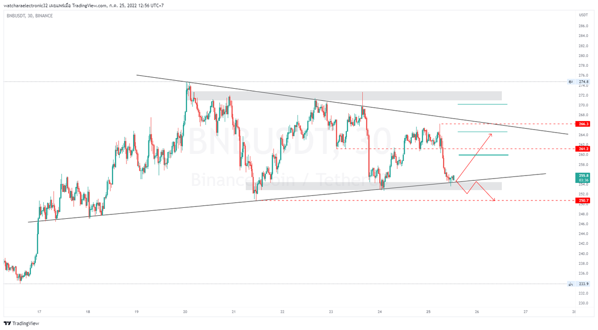 BNB 30M 
ถ้าจุดนี้รับอยู่อาจพิจารณา Long ถ้าหลุดต้องยอม
เเค่มุมมองส่วนตัวต้องพิจารณาวางเเผนต่อด้วยนะครับ