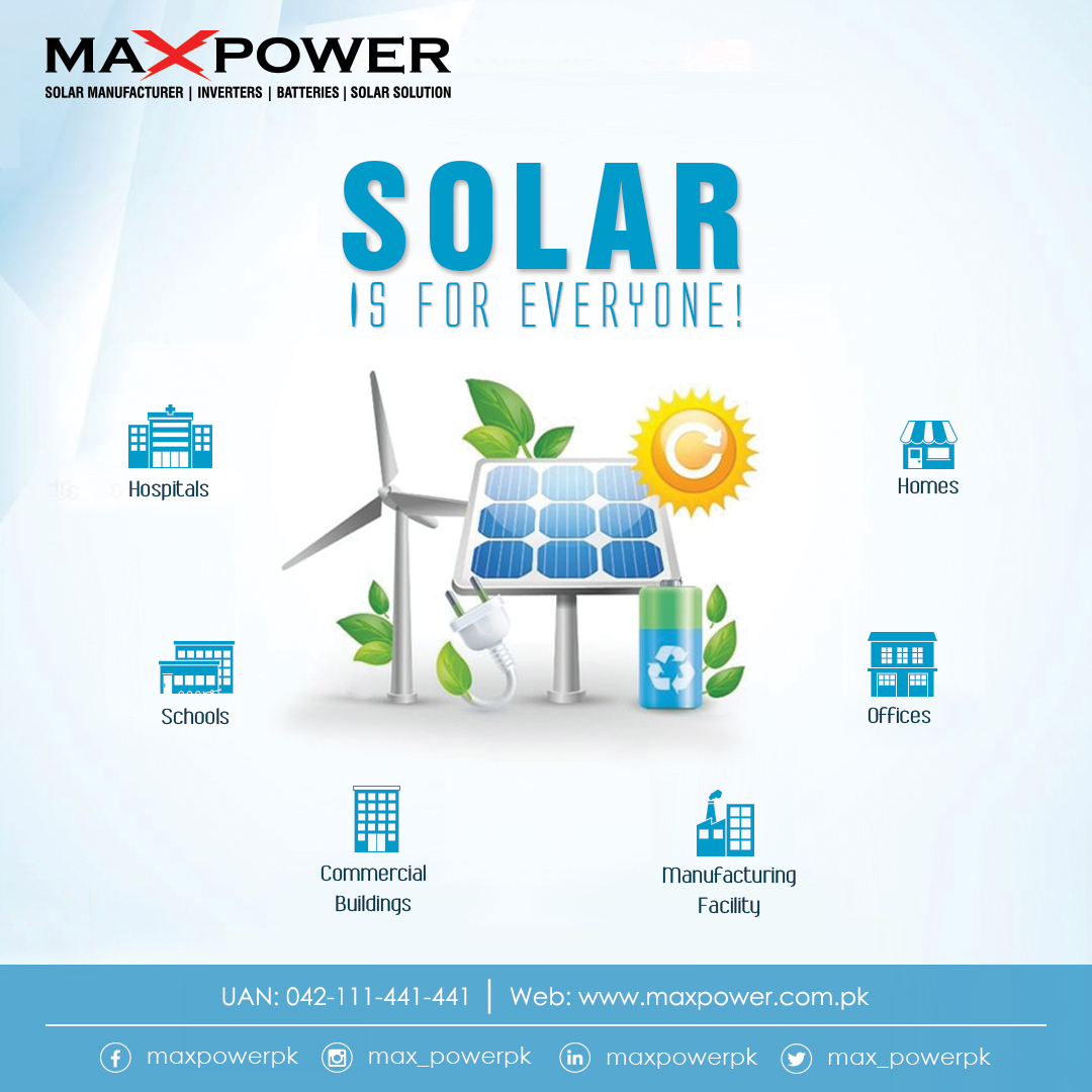 𝐒𝐨𝐥𝐚𝐫 𝐢𝐬 𝐟𝐨𝐫 𝐄𝐯𝐞𝐫𝐲𝐨𝐧𝐞!
Max Power provides complete turnkey Solar Solutions all over Pakistan for all the businesses and Home owners.
maxpower.com.pk
#solar #solarenergy #renewableenergy #cleanenergy #greenenergy #gosolarnow