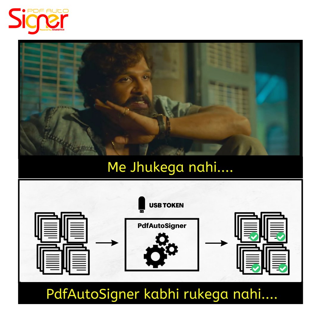 pdfautosigner's tweet photo. If you have a lot of #documents to sign in one day!
"Pdf Auto Signer Flower nhi, Bulk Signer Hai.."

#Sign your next documents at lightning speed!

Try for Free: https://t.co/oyAu1uvCik

#pdfautosigner #digitalsignature #PDF #MEMES #memesdaily #Pushpa #jhukega #GoDigital https://t.co/ktSF2BPqt4