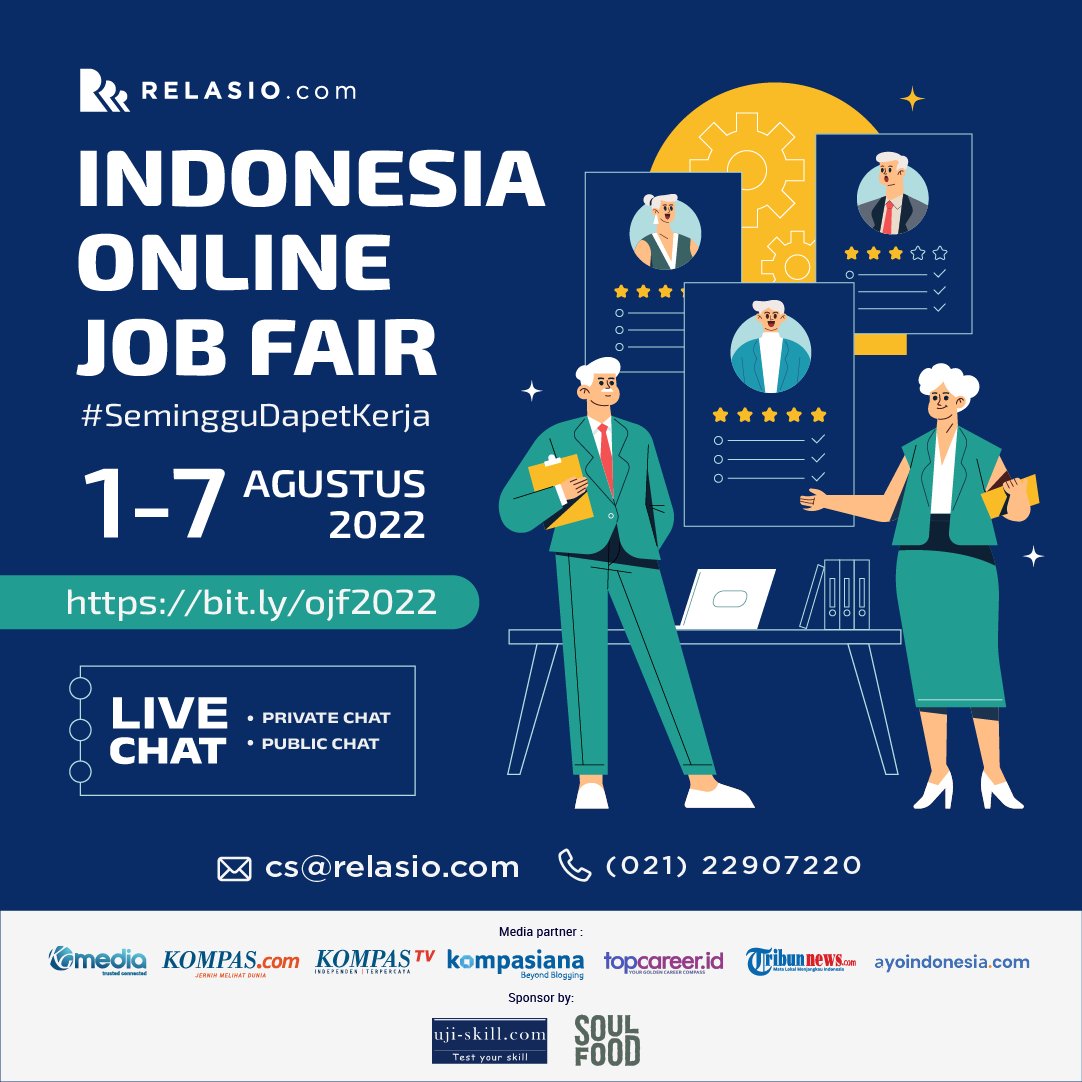 Relasiocom's tweet photo. Yuks kawan 7hari lagi Indonesia online job fair akan hadir kembali. Ikutin kita terus yah...
Pastikan #seminggudapetkerja hanya dengan ikutin #jobfairdarirumah dan kalian sudah bisa dapatkan pekerjaan yang kalian inginkan. https://t.co/K25d9aaZS9