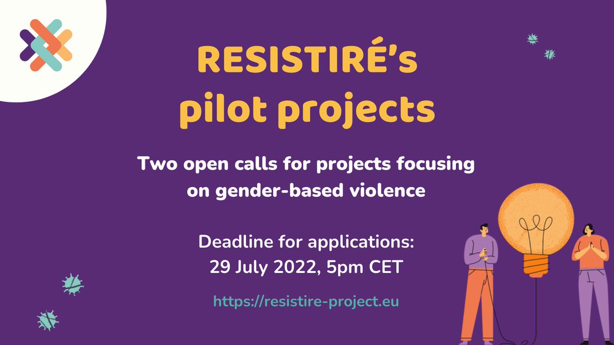 5️⃣ days left! Don't miss out on <a href="/Resistire_EU/">RESISTIRÉ 🇪🇺 Gendered inequalities due to Covid</a>'s pilots funding!
•Resilient Together: supporting people working with #genderbasedviolence survivors
•Engaging with Gender-based violence Through Sports: creating sports activities to increase #GBV prevention
resistire-project.eu/call-for-pilot…