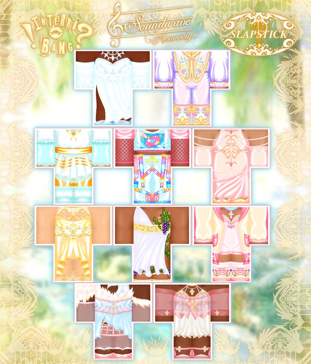 Let the pearly gates' divine sound carry you with the Soundwave: Heavenly series! 👼🌥️ 

Available now.
roblox.com/groups/2964302…
roblox.com/groups/6896111…

#Roblox #robloxclothing #RobloxDesigner #rblx #rblxdev #RobloxDev