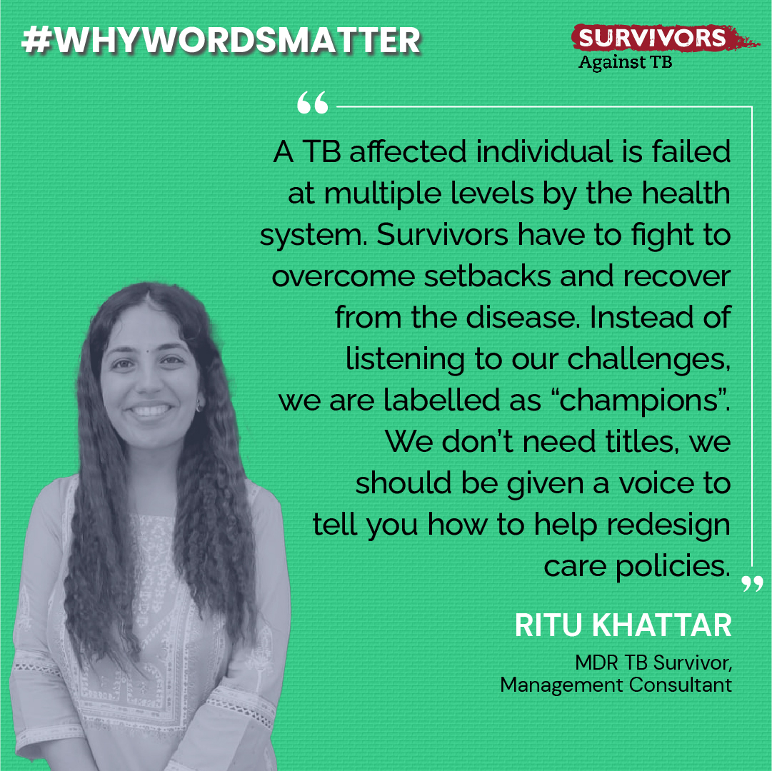 SATB1231's tweet photo. #WhyWordsMatter: MDR TB Survivor, Ritu Khattar talks about why 'TB Champions' is an inappropriate term for TB survivors.

@TBHDJ @TbDivision @MoHFW_INDIA @TbHivActivist
@TBProof @stomhtb @deepticomesback @keyuriab
@sundaekrish @findingsau @BiBeKDeep @paimadhu
@AnantBhan https://t.co/gBb5vmtrkp
