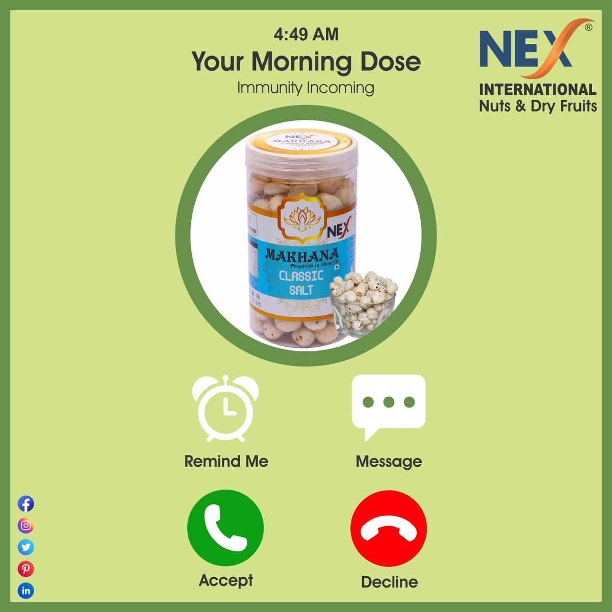 Nex_int's tweet photo. Your Morning Dose NEX Dry Fruits Snacks..!!

Available on FLIP-KART &amp; AMAZON...

You can also DM us to know the order details..

#nexdryfruits #makhana #foxnuts #dryfruits #dryfruitsandnuts #healthyfood #healthysnacks #morning #amazondryfruits #flipkartindia #morning https://t.co/Ik5qNWhhSH