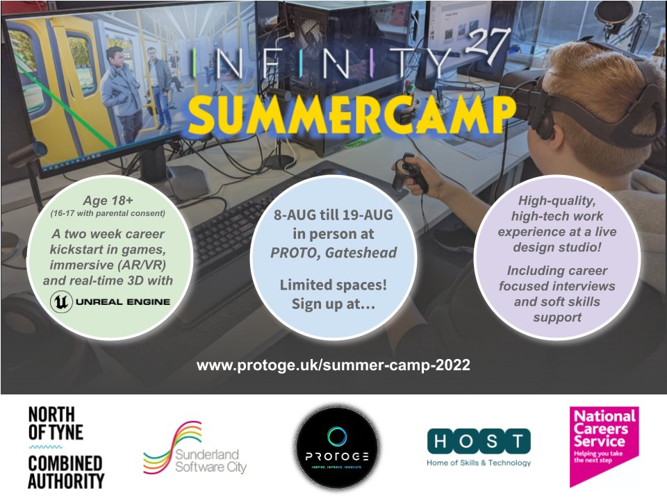 Last chance to apply for our <a href="/UnrealEngine/">Unreal Engine</a> #UE5 based #SummerCamp at <a href="/INFINITY27LTD/">∞²⁷</a> in #Gateshead. APPLY NOW @ protoge.uk/summer-camp-20…