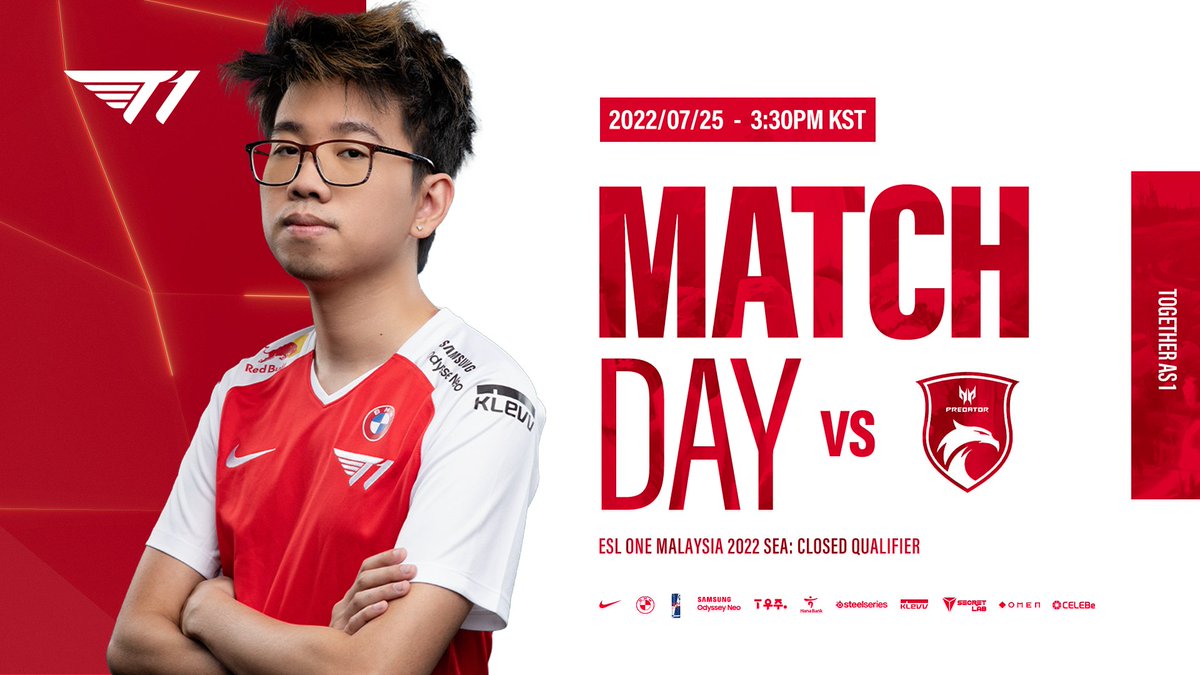 T1's tweet photo. [#T1DOTA2] ESL One Malaysia 2022 SEA: Closed Qualifier

IT'S GAMEDAY #T1NATION!💪
Today we are going to play bo3 match vs TNC!

⏰ 3:30 PM KST
📺 https://t.co/KNYrDPDlJm

#T1WIN #T1Fighting https://t.co/AXeK3tyxwv