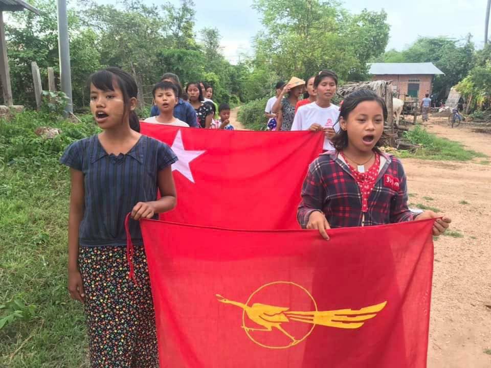 Pro democracy youths in a village, Yinmarbin Township, are still marching with vigor to keep opposing the military dictatorship.   #2022July25Coup #WhatsHappeningInMyanmar