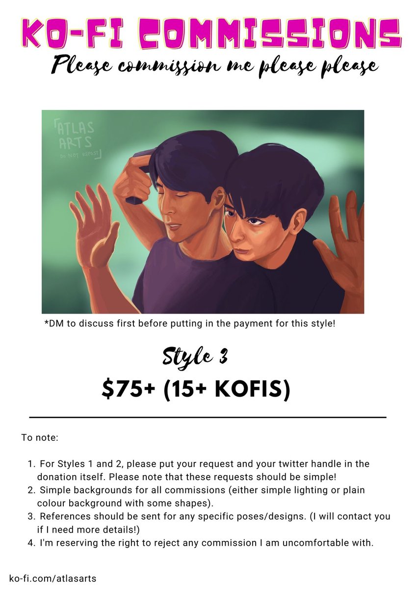 [PLEASE RT]
ko-fi comms open (they're always open but here with updated samples!)
anything helps! trying to save up for kp world tour without completely eating into my bank account 😭 don't want to cut
into daily expenses when the sem is about to start