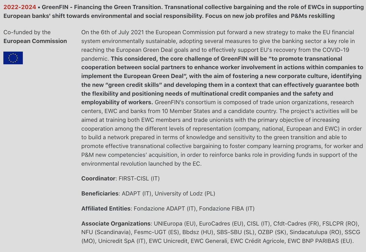 ADAPT_bulletin's tweet photo. 🌿#GreenFIN - Financing the #GreenTransition. Transnational #collectivebargaining and the role of #EWCs in supporting European #banks' shift towards environmental and social responsibility. Focus on new #jobprofiles and P&Ms #reskilling.
COO:@FirstCisl
BEN:@adaptland @unilodz https://t.co/rw4Lg1lPF0