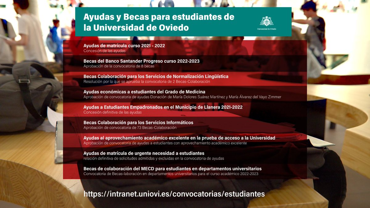 Si estudias en la Universidad de Oviedo, no dejes pasar la oportunidad de solicitar las ayudas y becas disponibles. ⬇️ Consulta toda la información en la intranet ⬇️ my.mtr.cool/ozjyrmmfwl