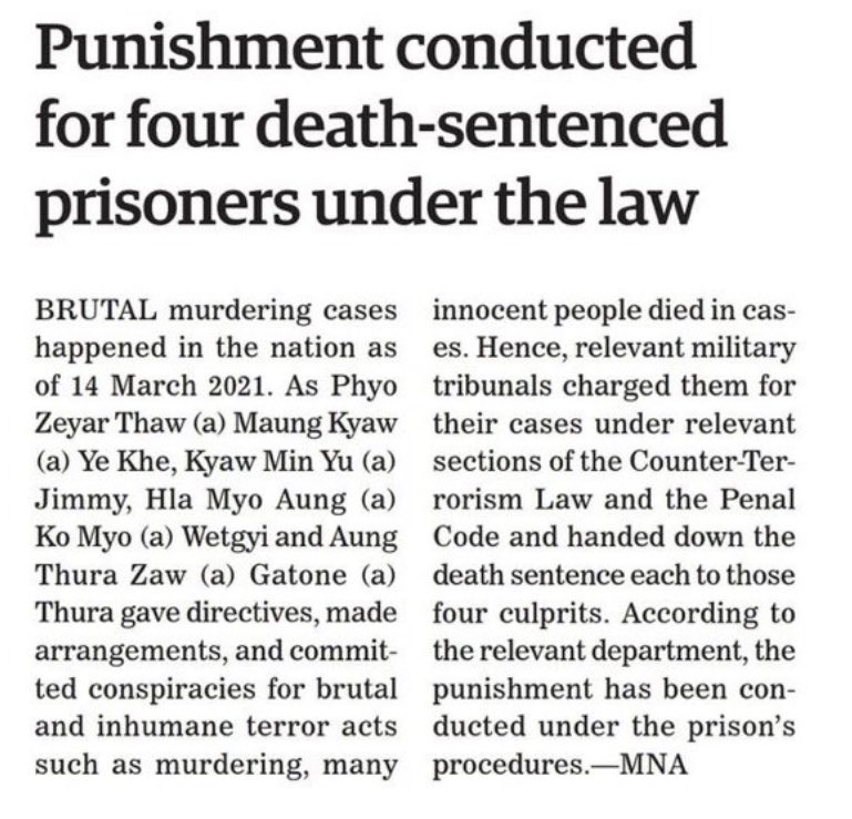 HURFOM is heartbroken at the junta’s decision to execute four innocent men who used their voices to fight for democracy &amp; peace. This is an act of terror against the people of Burma and it will not be forgotten. HURFOM calls for immediate action against the junta.