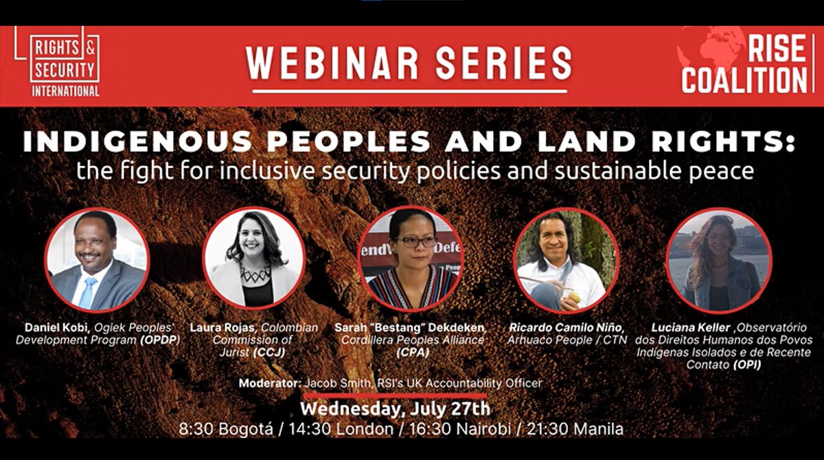 Join this informative webinar series on #IndigenousPeoples and #Landrights: the fight for inclusive security policies and sustainable peace.

When:  Wed, 27 July 2022
Time:    14:30 – 16:00 BST

 us06web.zoom.us/j/81780090972
