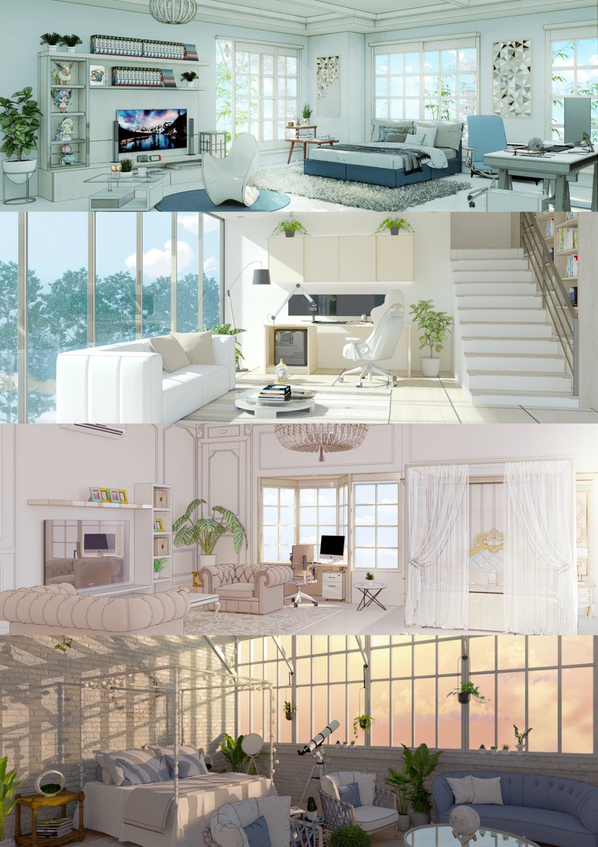 Omorphia1's tweet image. I want to be an Anime so I can live in these rooms 🥺🥲