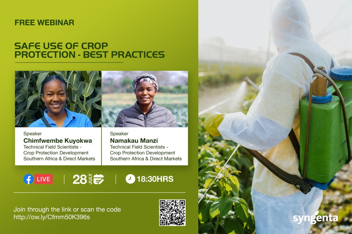 SyngentaZambia's tweet photo. We are committed to training farmers on safety. Join us for a Live Webinar on #SafeUse to learn more about how to protect yourself and the enviroment when using Crop Protection. 

Date: July 28, 2022
Time: 18:30
Registration Link: https://t.co/1lmczNgEEK https://t.co/4g0rPPXeK3