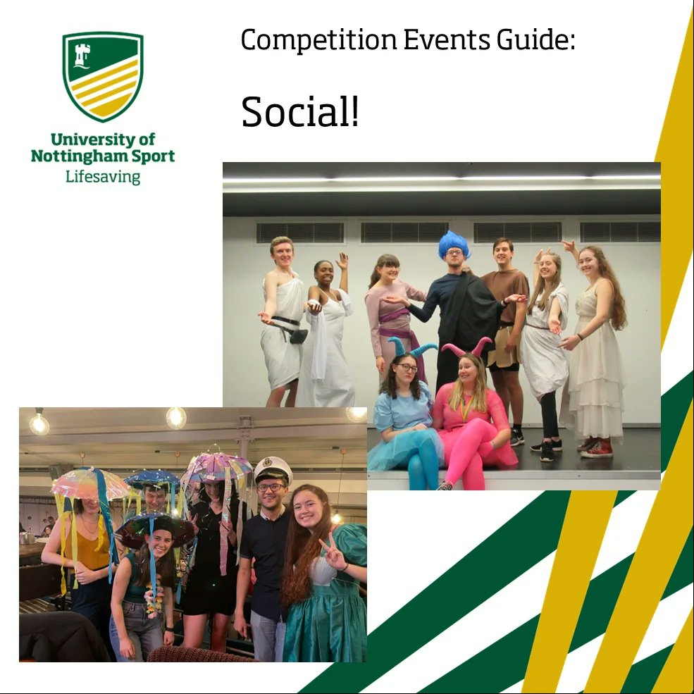 At the end of a long day of competing, there's always a fab social! Dress code:
😈 heroes and villains!
🦈 or is it under the sea?
🚀 or how about outer space?
...could be anything!

#weareuon #greenandgold #lifesaving 
<a href="/BULSCA/">BULSCA</a> <a href="/UoNSport/">University of Nottingham Sport</a>
