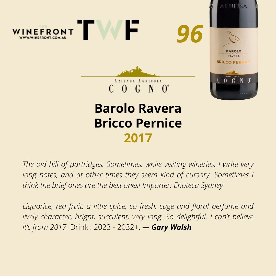 cognowines's tweet photo. Thank you so much to Gary Walsh and Wine Front for these important reviews of our Barolo π
β¦ and thank you for your visit!
#elviocogno #winefront #award #baroloravera @winefront https://t.co/9Newua9t4i